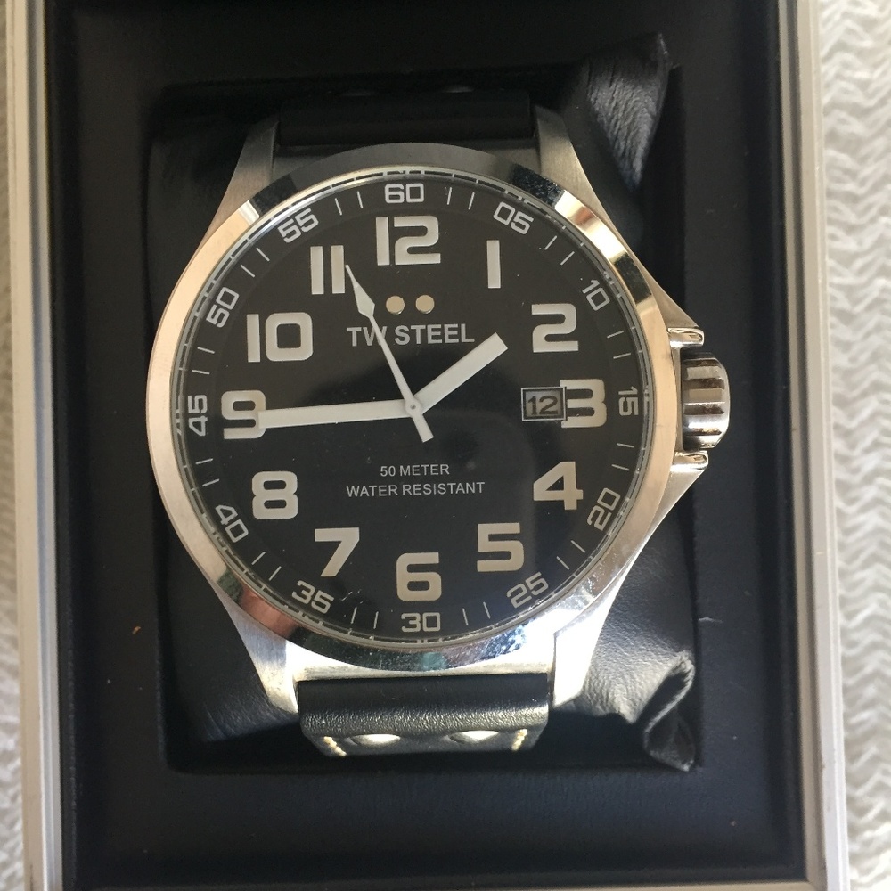 TW Steel Black leather watch